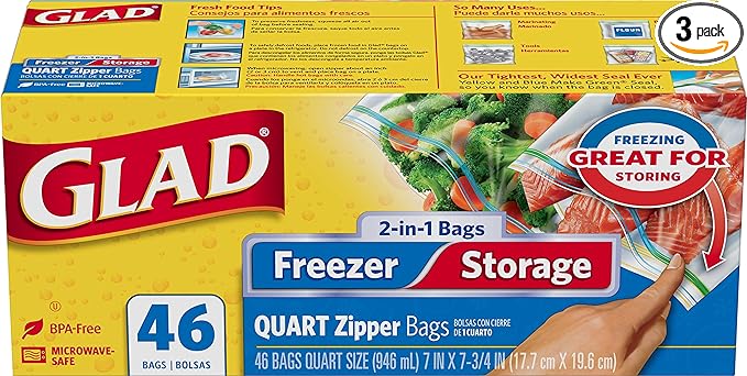 Glad Zipper Food Storage and Freezer 2 in 1 Plastic Bags Quart (46 ct)